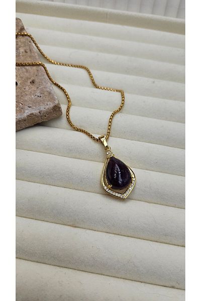 AURA Amethyst Stone Steel Chain Necklace