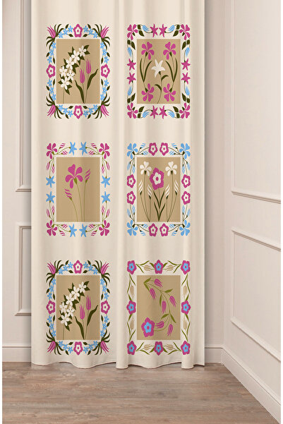 GREENDECOR Motiv etnic anatolian, flori, pastel, boem, design special, digital cu imprimeu (o singură aripă), perdea de fundal crem bej