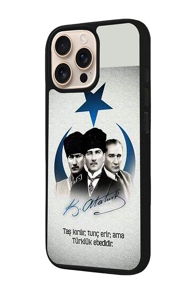 Aksel Kılıf Apple iPhone 16 Pro Compatible Printed, Matte Black, Soft Silicone, Protective, Shock Absorbing Cover, Case
