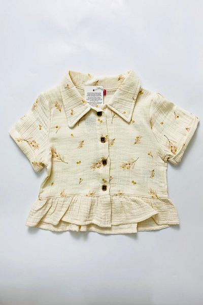 TUOBEBE Girl's Pleated Shorts Skirt Muslin Shirt 2-Piece Set