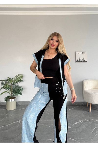 bonibon butikk Women's New Season Jeans Detailed Two Thread Compakt Fabric Pants Side Zipper Suit
