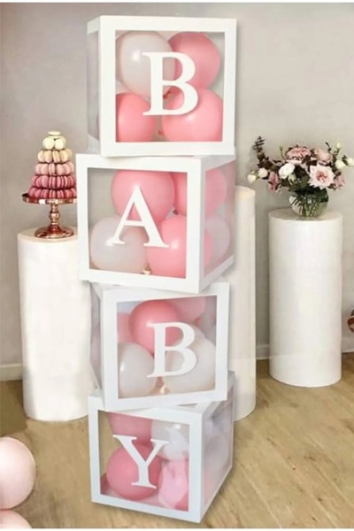 motto party Doğumgünü Hastane Odası Süsleme Baby Yazılı Pembe Beyaz Balonlu Ş...