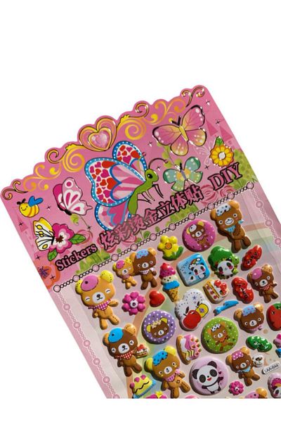 Pembe Pasaj Bear Pattern Sticker - Cute Bear Sticker - Embossed Sticker Label for Kids