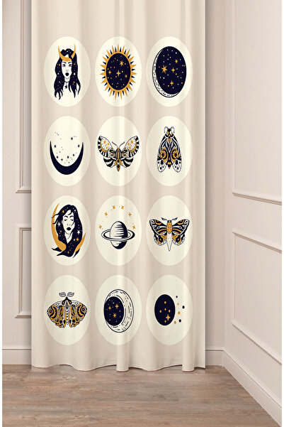 GREENDECOR Minimalist Soft Plain Pastel Leaf Bohemian Special Design Digital Printed (Single Wing) Beige Cream Background Curtain