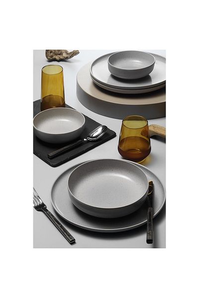 Kütahya Porselen Kutahya Porselen Modern Matte 18-Piece Dinner Set for 6 People Made of Gray Porcelain