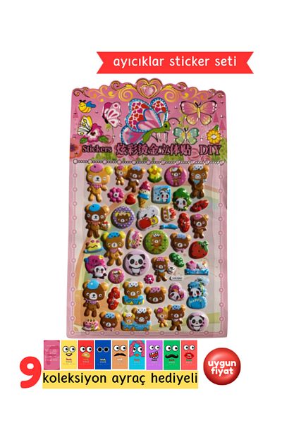 Pembe Pasaj Bear Pattern Sticker - Cute Bear Sticker - Embossed Sticker Label for Kids