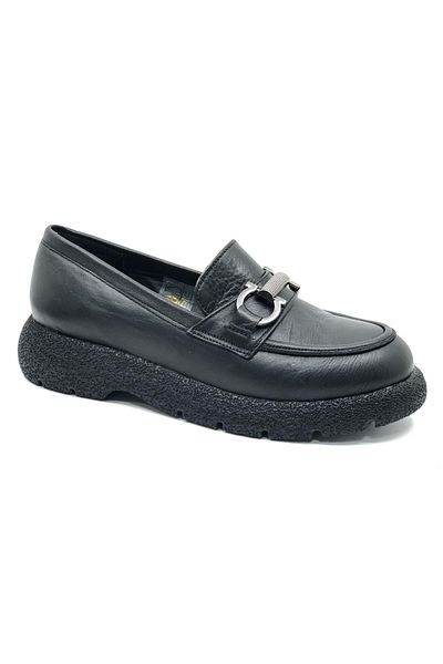 KOCAMANLAR Ayakdaş 3755 Thick Sole Women's Loafer Genuine Leather Ballerina Shoes Black