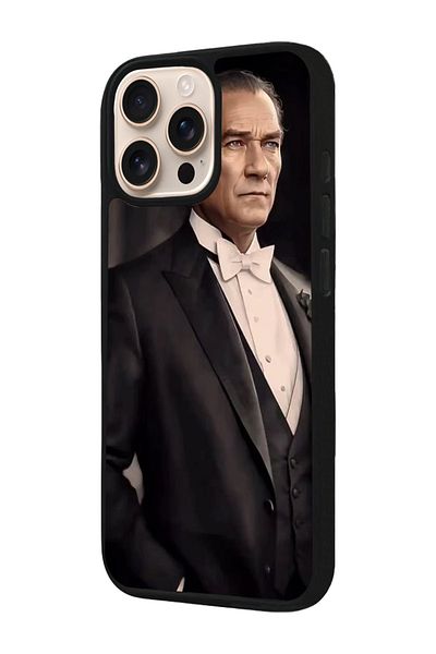 Aksel Kılıf Apple iPhone 16 Pro Compatible Printed, Matte Black, Soft Silicone, Protective, Shock Absorbing Cover, Case