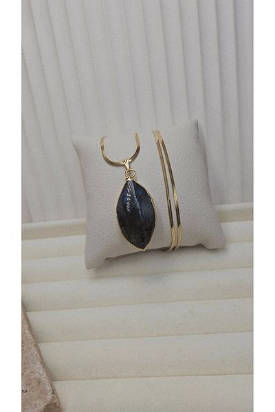 AURA Labrodorite Stone Natural Stone Steel Necklace