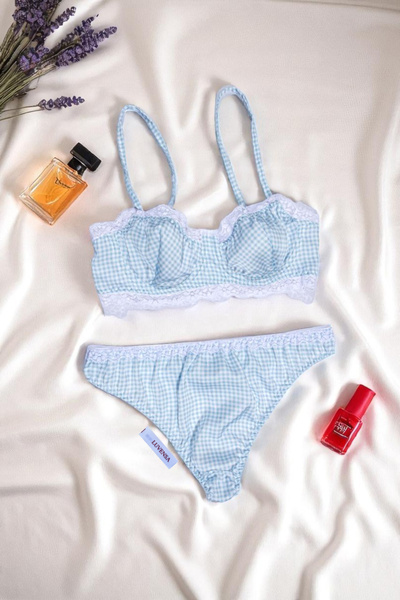 Luvensa Mavi Pötikare Saten Iç Çamaşır Takımı (SÜTYEN & TANGA)