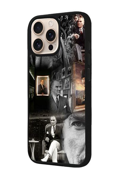 Aksel Kılıf Apple iPhone 16 Pro Compatible Printed, Matte Black, Soft Silicone, Protective, Shock Absorbing Cover, Case