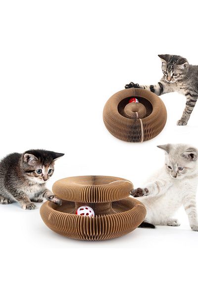 TaoTaoPets Magic Organ Cat Toy, Collapsible Toy Track Ball, Interactive Circular Play Tower with Rolling Ball