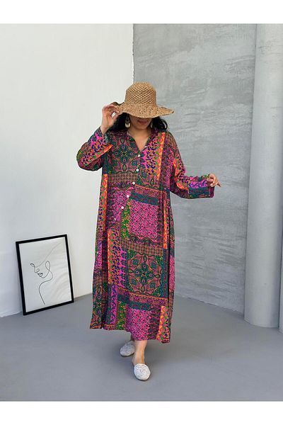 Ranasubaşı Patchwork Patterned Maxi Dress Purple