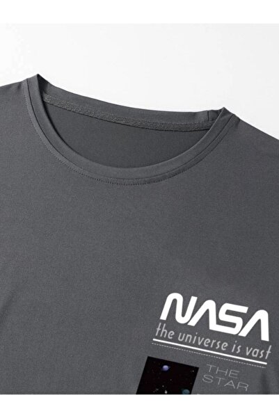 VBSVİBES Smoked Nasa Printed Single Jersey T-Shirt - Oversize Crew Neck Short Sleeve T-Shirt