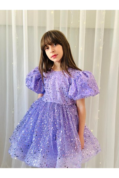 Linarookids Lilac Stone Vintage Baby Girl Dress, Birthday Dress, Photo Shoot Dress, Suitable for 1-11 Years Old