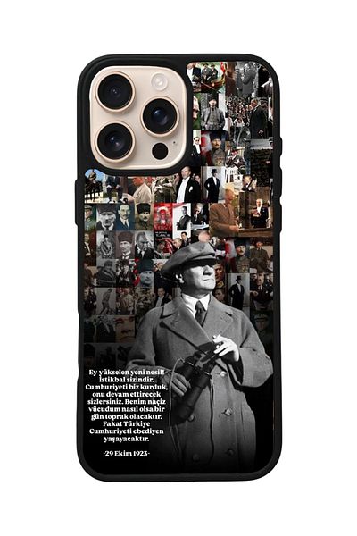 Aksel Kılıf Apple iPhone 16 Pro Compatible Printed, Matte Black, Soft Silicone, Protective, Shock Absorbing Cover, Case
