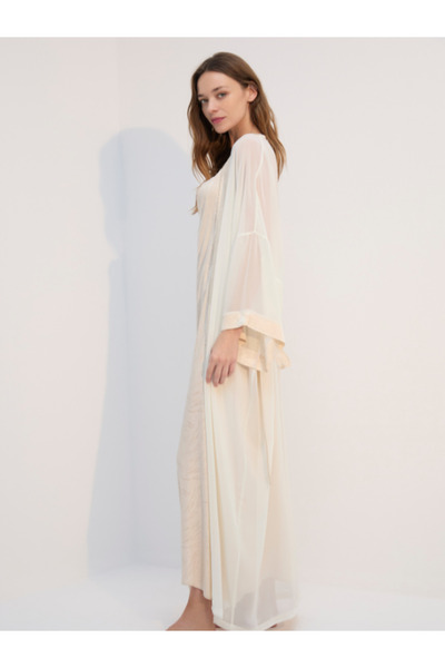 BONJOUR MADAME Şifon Sabahlık Jakar Gecelik Takım BJM-1713 Bej