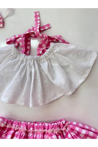 Linarookids Pink Checkered Crop Suit Baby Girl Dress, Birthday Dress, Photo Shoot Dress, Suitable for 0-7 Years Old