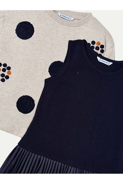 MAYORAL Girl's Set of blouse and dress 4922 Beige, Navy blue