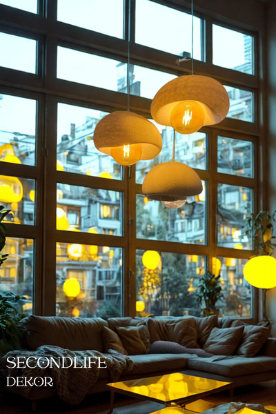 Second Life 3 Lü Sarkıt Kaya Avize Rustik E27 Modern Avize Bohem Beton Görünüm (RUSTİK AMPUL HEDİYEDİR)