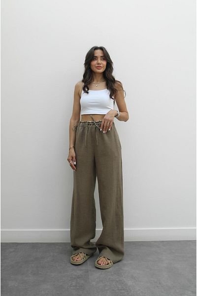 Havoş Mink Waist Detailed Linen Trousers