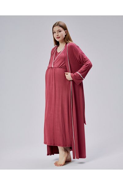 Hamile Tekstil Pomegranate Piping Maternity Nightgown Set