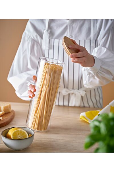 IKEA Bambu Kapaklı Cam Saklama Kavanozu Hacim 1.8 lt İkea Sızdırmaz Kapak Sak...