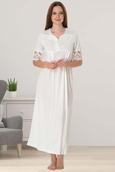 by İGP Cămașă de noapte pentru maternitate cu mânecă scurtă din dantelă