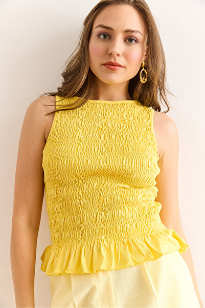 Olalook Γυναικεία κίτρινη βαμβακερή μπλούζα Gipeli Crew Neck BLZ-19003013