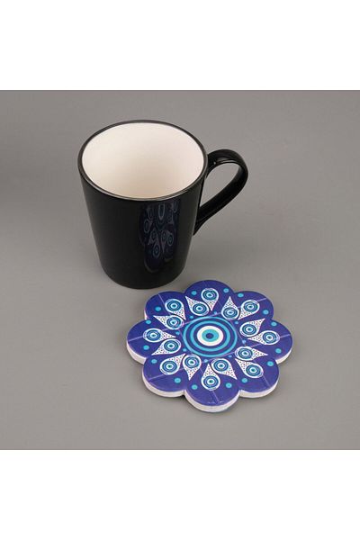 MATMEL Printed Daisy Coaster - Blue / White - 10.5 cm