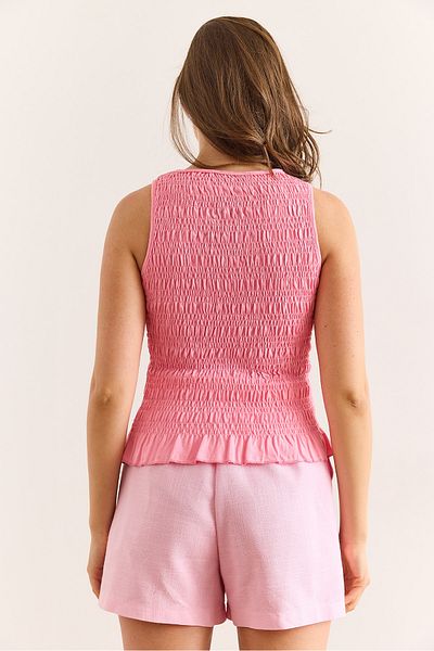Olalook Women's Pink Gipeli Crew Neck Cotton Blouse Blz-19003013