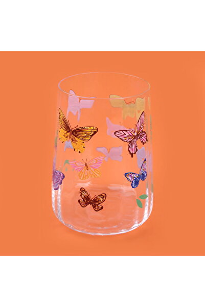ASPARTAM Kitchen Butterfly Figured Borosilicate Glass Soft Drink Cup - Transparent / Colored - 650 ml