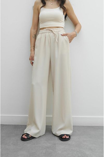 Havoş Beige Jick Waist Elastic Trousers