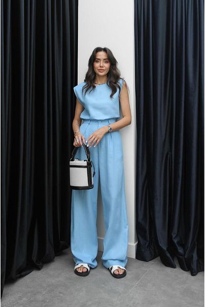 Havoş Blue Single Button Linen Trousers