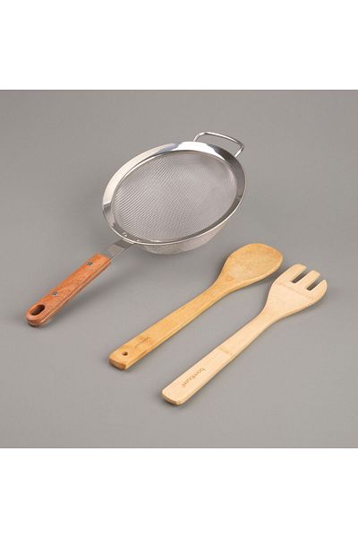 MATMEL Wooden Handle Strainer - Gray / Brown - 19 cm