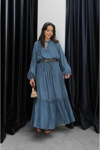 Havoş Blue Crashed Blouse Skirt Set