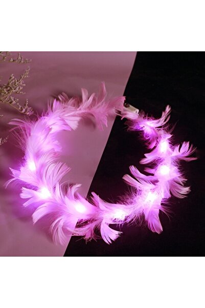 Genel Markalar Led Işıklı Rengarenk Yanan 3 Fonksiyonlu Otrişli Parti Tacı Pembe Renk 12x12 cm