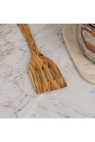 MATMEL Olive Tree Perforated Spatula - Light Brown - 30 cm