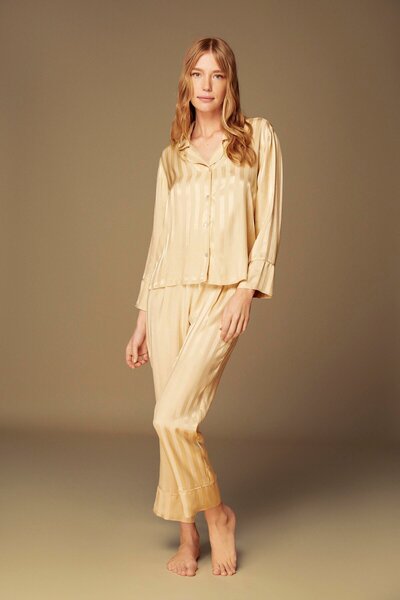 BONJOUR MADAME Bjm-1511 Pijama Takım Gömlek Pantolon Viskon Jakarlı 2'li Set ...