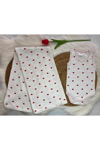 BİGÜMEX Ribbed Heart Body & Zibin and Blanket Set 2 Pcs