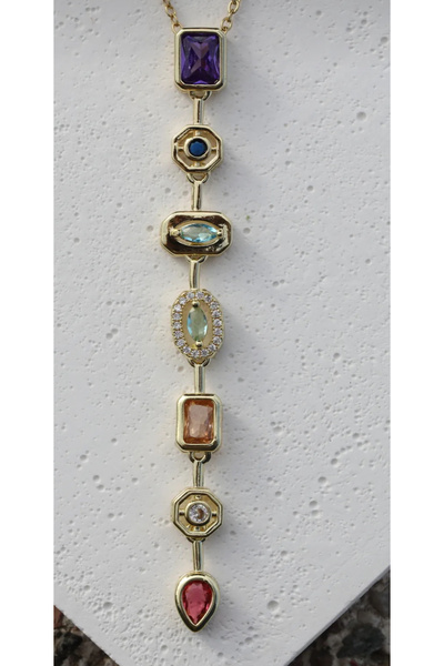 LOVİSA AKSESUAR Çelik 7 Elementli Renkli Gold Y Kolye