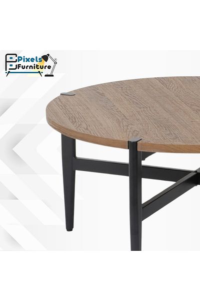 PixelsFurniture Pixel Furniture Round Coffee Table with Wood Top and Metal Ends