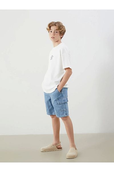 LC Waikiki LCW Kids Indigo еластичен талията 100% памук карго къси панталони за момчета