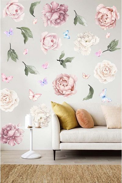 KT Decor Colorful Peony Flowers Premium Wall Sticker Set