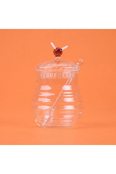ASPARTAM Kitchen Borosilicate Glass Honey Jar and Spoon - Transparent - 260 ml