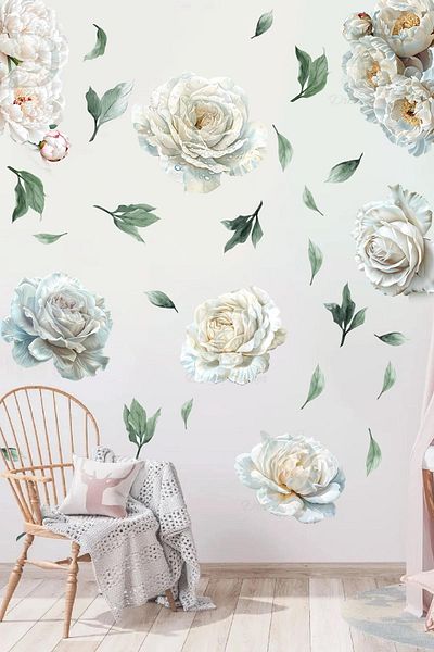 KT Decor Colorful Peony Flowers Premium Wall Sticker Set