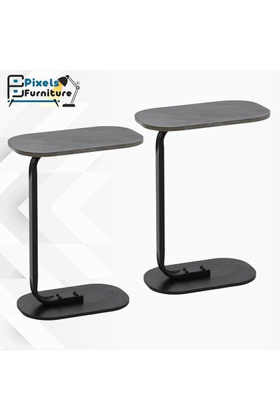 PixelsFurniture مجموعة 2 طاولة جانبية من بكسل الأثاث على شكل C للأريكة والسرير، طاولة بقواعد معدنية صلبة