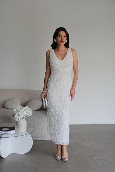 Julidress Φόρεμα προσκλητηρίου αρραβώνων με τρισδιάστατο μοτίβο τριαντάφυλλου με λαιμόκοψη V με επένδυση Midi μήκους Premium Design