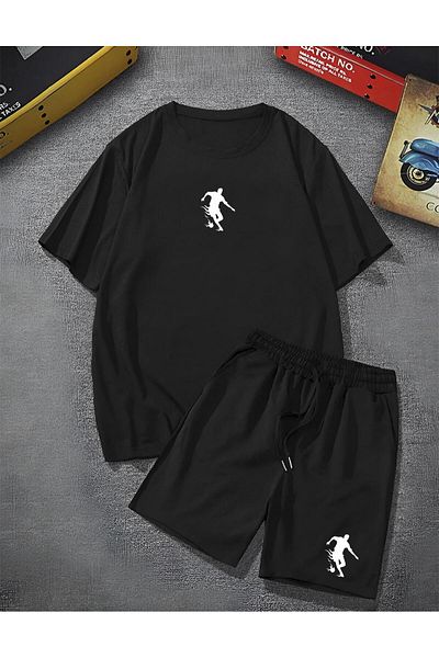 NewCabin Basketball Silhouette Printed Oversize T-Shirt Shorts Set, 2-Piece Bottom Top Set