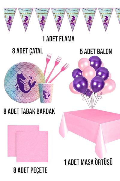 Evabrite Mermaid Set for 8 People Birthday Party Supplies